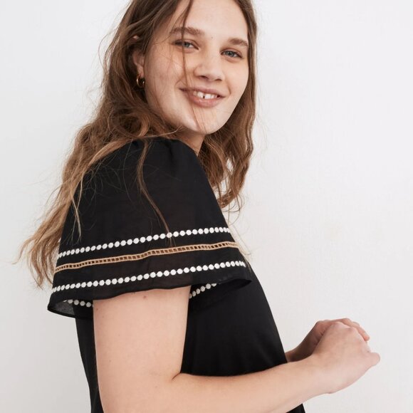 Embroidered Eyelet Puff-Sleeve Mini Dress Size L - Picture 4 of 6